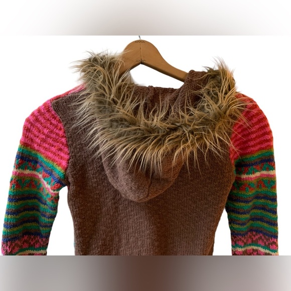 Mimi & Maggie Girls Cotton Hooded Colorful Cardigan Faux Fur Long Line Kids M - Picture 4 of 10